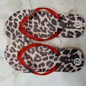 NWT DKNY Red Cheetah Print Flip Flops